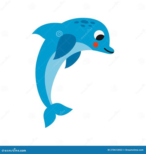 Vector Illustration of Cartoon Blue Dolphin Isolated on White ...