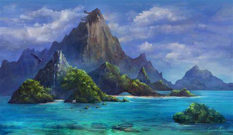 fantasy art, island, artwork, nature, dragon | 1920x1119 Wallpaper ...