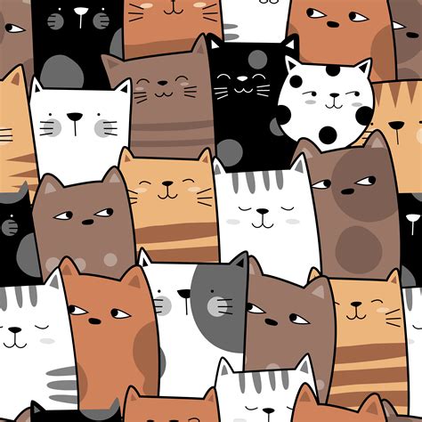 Cute Cat Faces Seamless Pattern 667422 Vector Art at Vecteezy