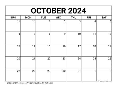 Free October Calendar 2024 Printable - 2024 CALENDAR PRINTABLE