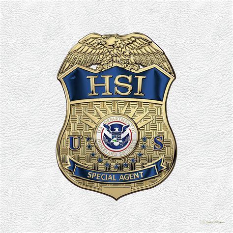 Homeland Security Investigations - H.S.I. Special Agent Badge over White Leather Digital Art by ...