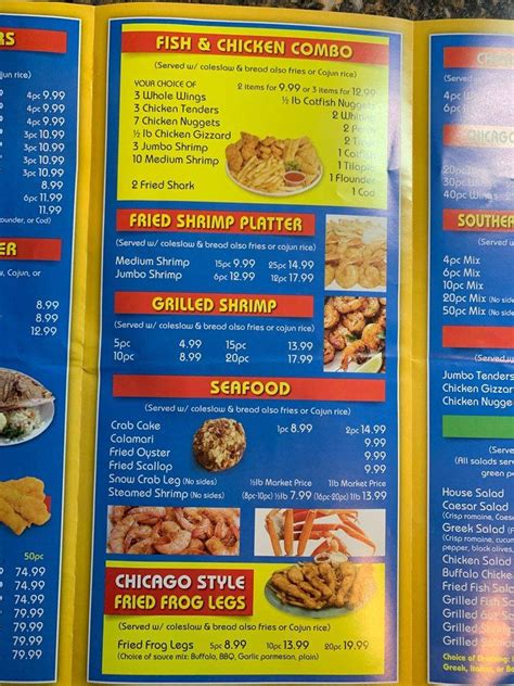 Menu at Sharks Fish & Chicken restaurant, Baltimore