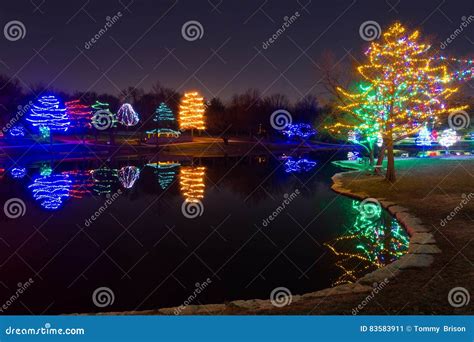 Christmas Decorated Lake with Lights Stock Image - Image of background, festive: 83583911