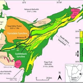 Map of the Barberton Greenstone Belt showing the major sedimentary ...