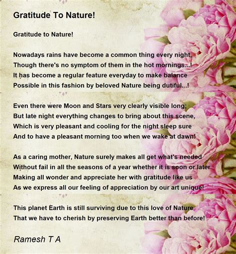 Gratitude To Nature! - Gratitude To Nature! Poem by Ramesh T A