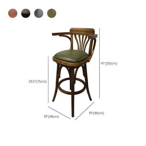 Traditional Brown Leather Bar Stool with Low Back and Footrest - Green Bar Stools