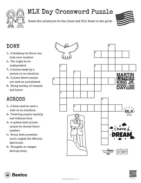 MLK Day Crossword Puzzle • Beeloo Printable Crafts for Kids (wBXjrK4kX)