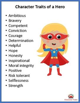 Character Traits of a Hero by Character Traits | TPT