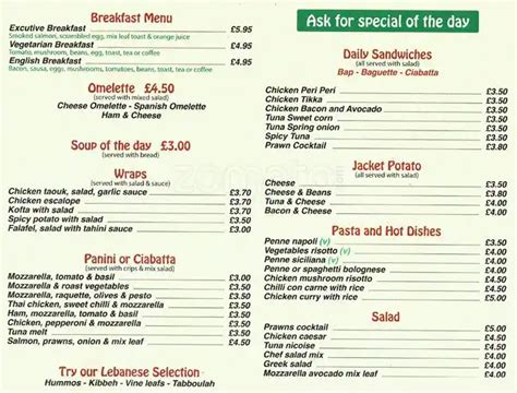 Menu at La brioche cafe, London, 156 Hammersmith Rd