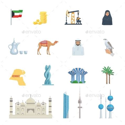 Kuwait Culture Flat Icon Set | Graphic shapes design, Flat icons set ...