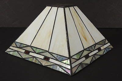 Vintage Square Stained Glass Lamp Shade Light Globe Cream Color | Stained glass lamp shades ...
