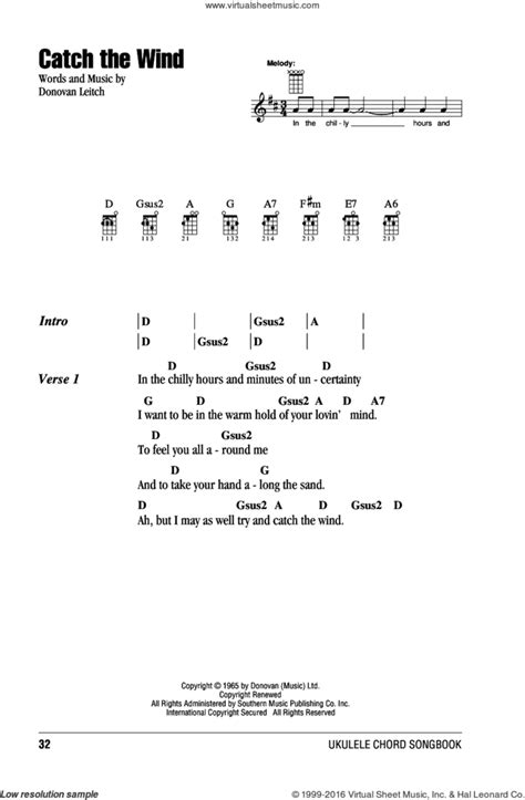 Catch The Wind sheet music for ukulele (chords) (PDF) v2