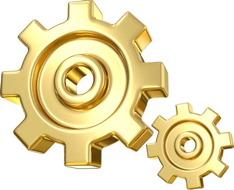 3D gold gear icon. gold metal gears and cogs. Mechanism wheels logo ...