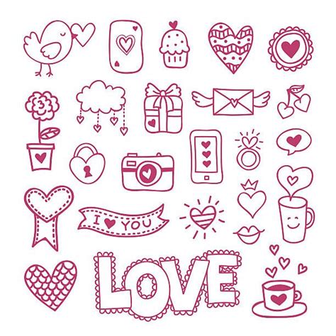 Love icons and symbols hand drawn doodles. Wedding and Valentine's ...