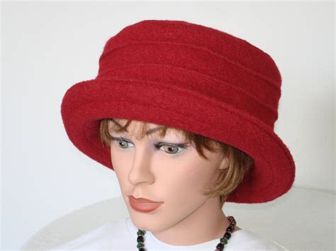 Hat / Cloche of boiled wool red Womans Hat Wool Hat Red