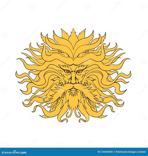 Helios Greek God Of Sun Head Drawing Color Vector Illustration ...