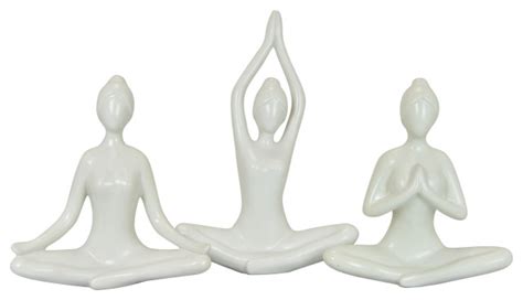 Plutus Brands Yoga Figurines-In White Porcelain Set Of 3 - Contemporary ...