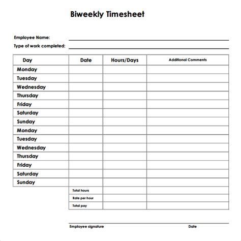 Bi Weekly Timesheet Template Word