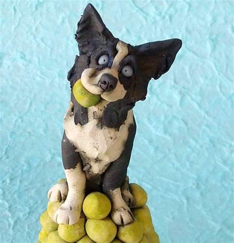 Border Collie Dog on Pile of Tennis Balls Ceramic Sculpture | Dog ...