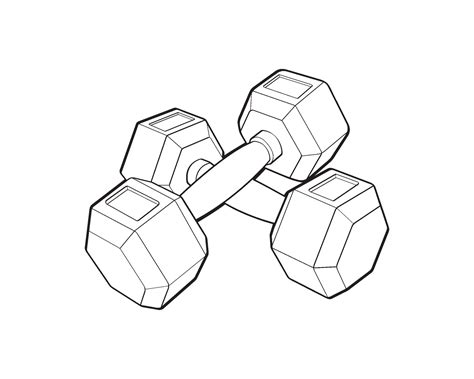 Heavy sport dumbbell for gymnastics, outline sketch vector isolated with white background ...