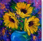 Sunflower Oil Painting Textured Palette Knife Original Art 16X16 – Original Textured Palette ...