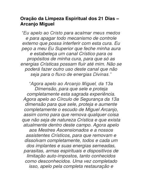 Oração Da Limpeza Espiritual Dos 21 Dias - Arcanjo Miguel | PDF | Jesus | Santo