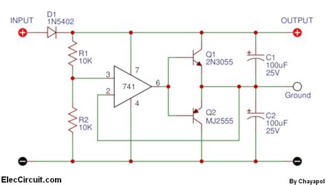 Power Supply Splitter circuit using op-amp | ElecCircuit.com