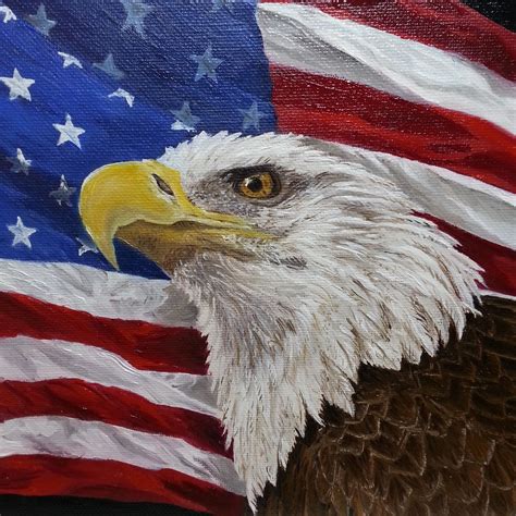 Bald Eagle Oil Painting Eagle and American Flag Patriotic - Etsy | American flag painting ...