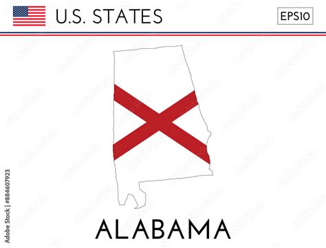 Alabama USA state map shape with flag. Map of Alabama in the Alabama ...