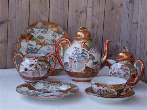 Antique Japanese Kutani Tea Set Full Size Eggshell Porcelain Tea Set Hand painted Hand Made ...