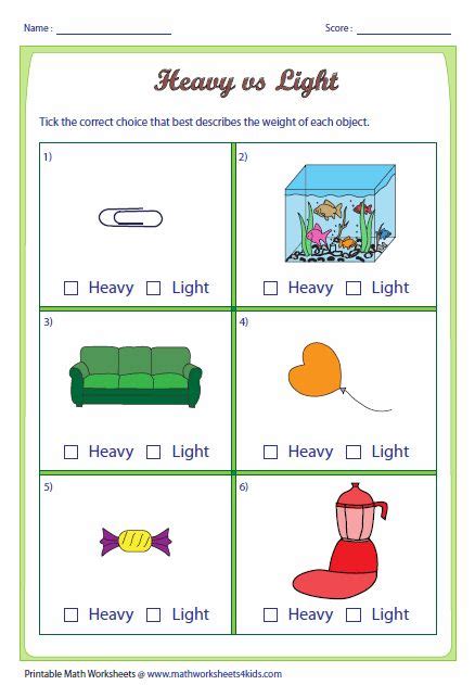 Heavy and Light Worksheets | Kindergarten measurement activities, Math activities preschool ...