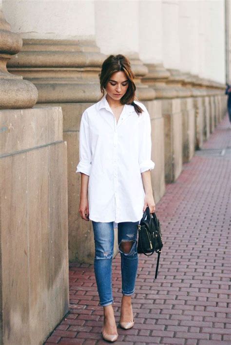 Long white shirt outfit, Dress shirt | Blue Jeans Top Combination ...