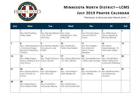 Prayer Calendar - Minnesota North District of LCMS