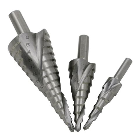 4 12mm 4 20mm 4 32mm 3pcs HSS Spiral Flute Step Drill Bit Core Drill ...