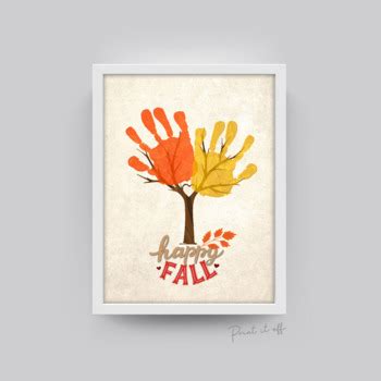 Happy Fall - Autumn - Handprint Tree - Art Craft Keepsake Print 0304