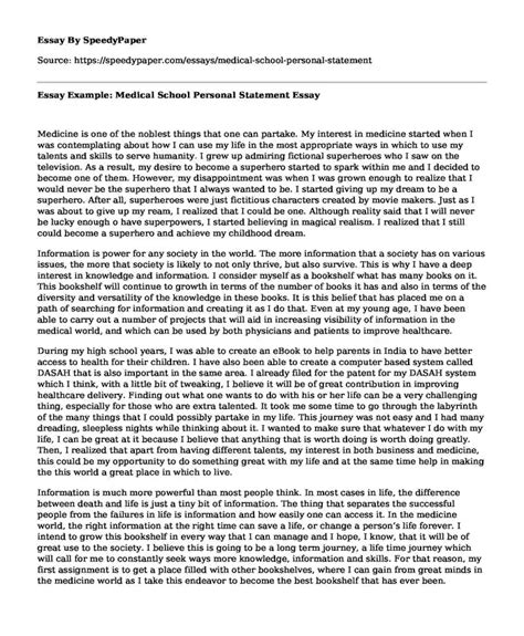 📌 Essay Example: Medical School Personal Statement | SpeedyPaper.com