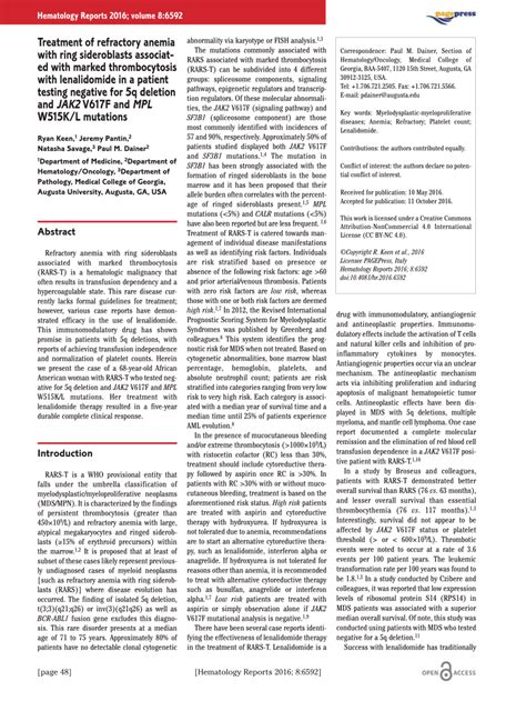 (PDF) Treatment of Refractory Anemia with Ring Sideroblasts Associated with Marked ...