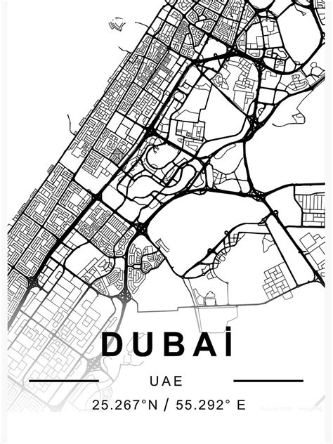 "DUBAİ CİTY ROAD MAP POSTER SİMPLE ALL ROADS BLACK AND WHİTE WİTH ...