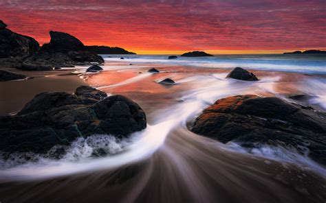 Sunset Rocks Shore Beach Stream Wallpapers | HD Wallpapers | ID #18021