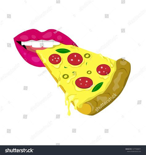 Woman Mouth Eating Pizza Isolated On Stock Vector (Royalty Free ...