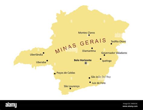 Las ciudades del estado de Minas Gerais mapa Imagen Vector de stock - Alamy