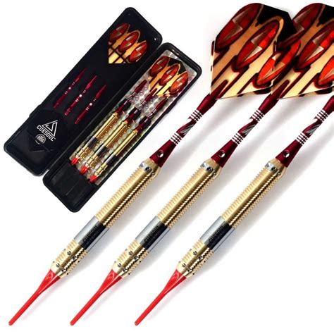 Cuesoul 3pcs Colorful Soft Tip Darts Set with Golden 16 Grams Barrels, Red Aluminium Dart Shafts ...