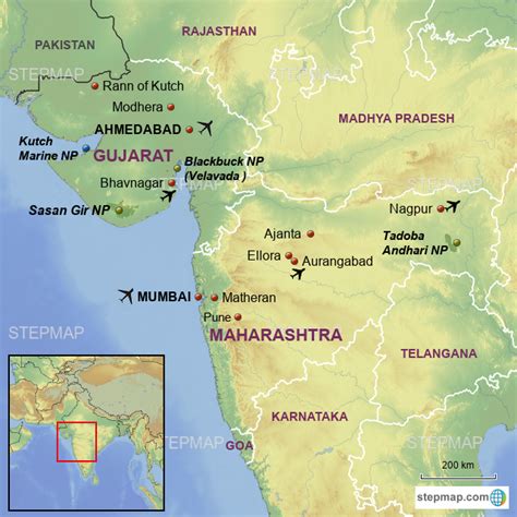 StepMap - Western India - Landkarte für India