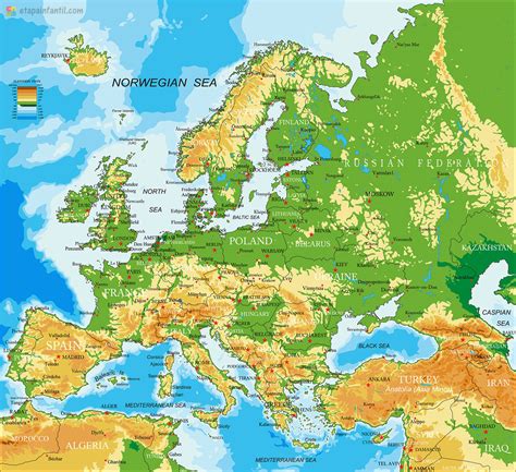 Atlético Derribar templado mapa de europa con sus rios y montañas ...