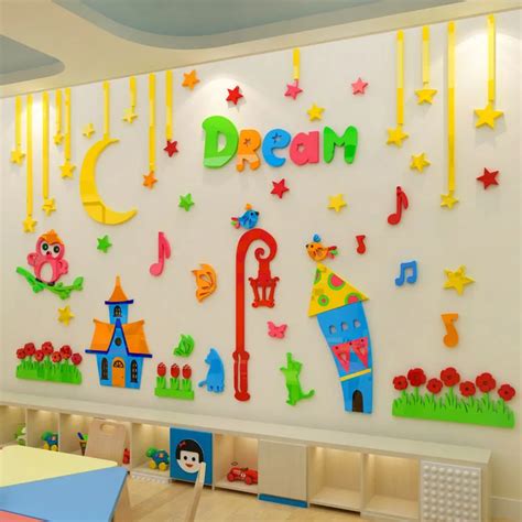 Kids Room Kindergarten Wall Decoration Owl and House Design Acrylic ...