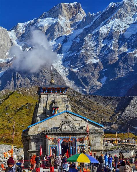 In the picture, Kedarnath Temple and the main peak in the background. Kedarnath Temple is a ...