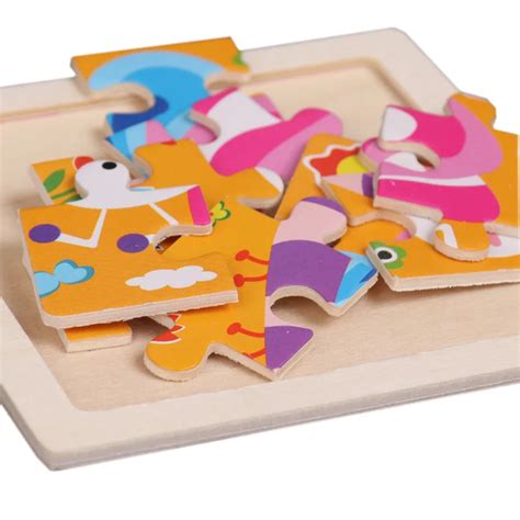 Mini Size 11*11CM Kids Toy Wood Puzzle Wooden 3D Puzzle Jigsaw for Children Baby Cartoon Animal ...