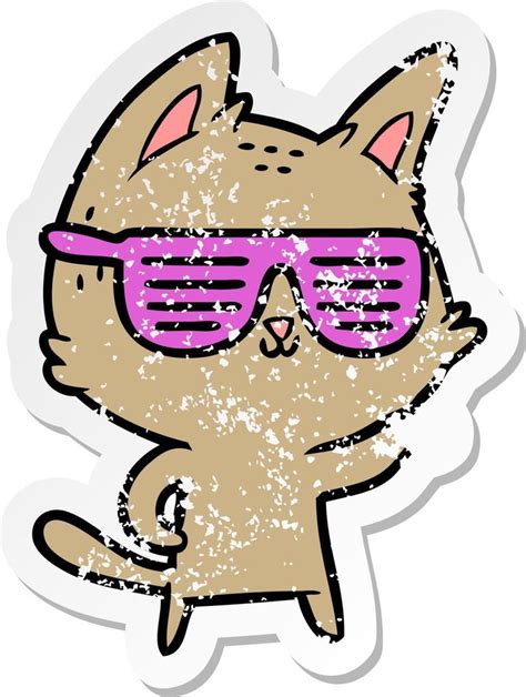 distressed sticker of a cartoon cat wearing cool glasses 11505016 ...