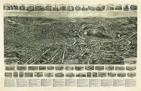 Fitchburg Massachusetts Antique Birdseye Map 1915 Drawing by History Prints | Fine Art America