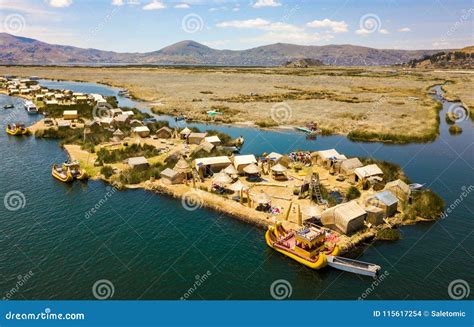 Aerial View of Floating Islands at Lake Titicaca Stock Photo - Image of ...